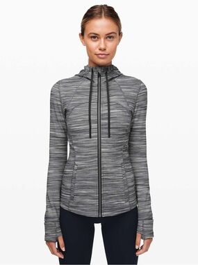 Lululemon Hooded Define Jacket Heathered Navy White Stripe Size 4